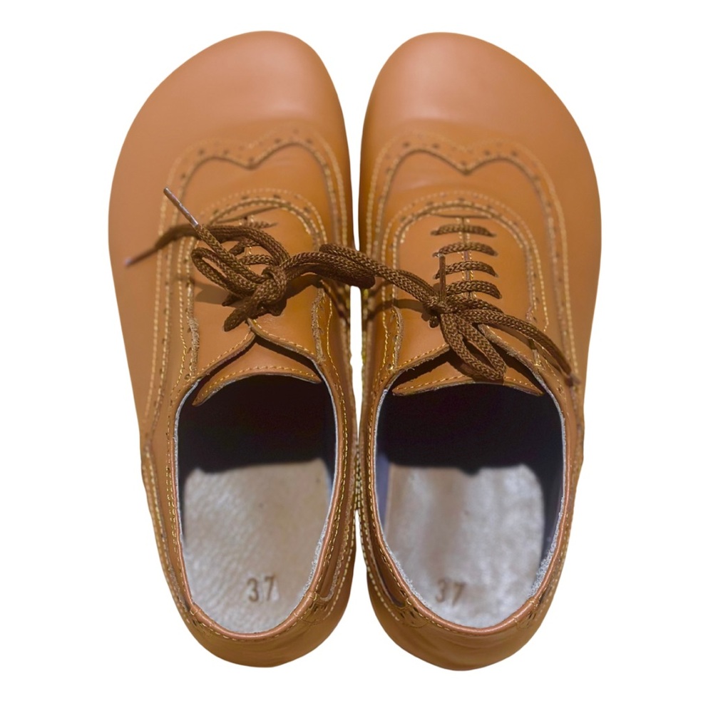 Handmade Tan Leather Oxfords Wide Toebox Size EU 37 - Picture 1 of 6